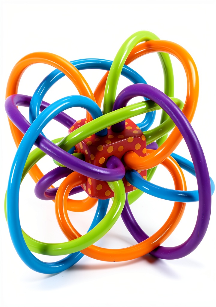 Manhattan Toy Winkel Teether being held by a baby in a play mat