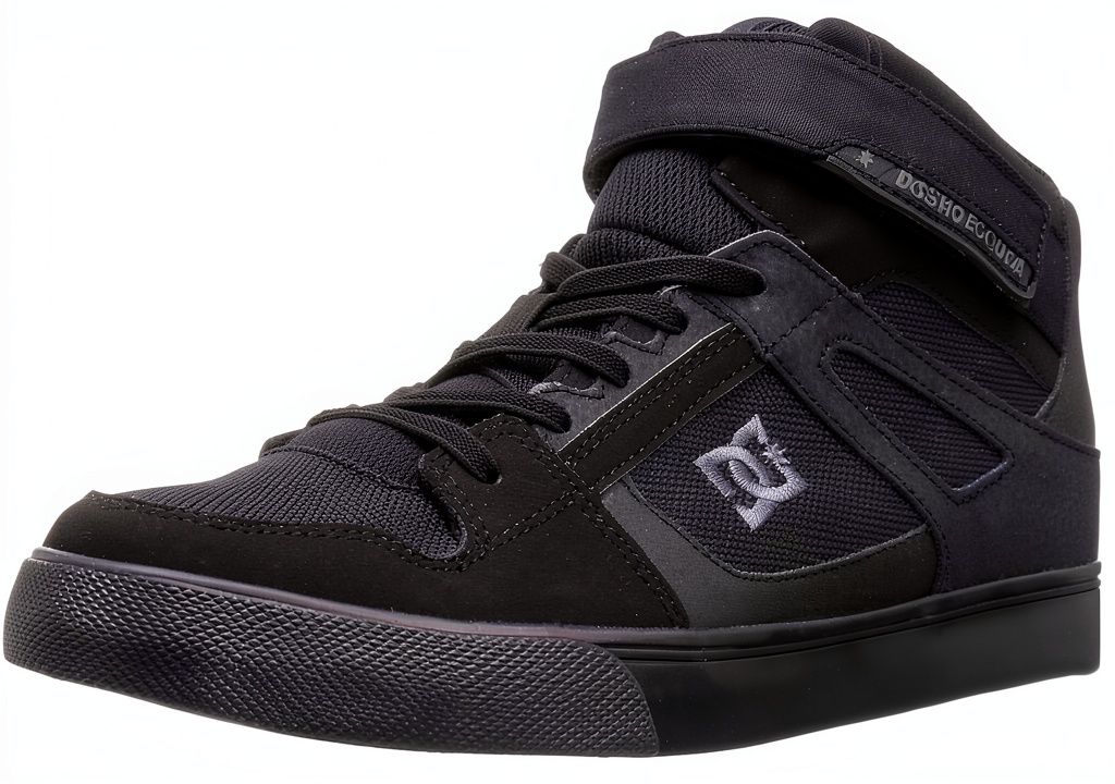 Child wearing DC black camo skate shoes at a skate park