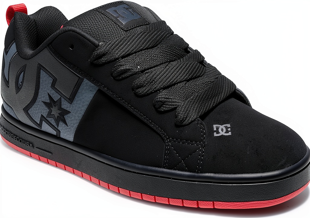 DC men's skateboarding shoes on a skate park ramp