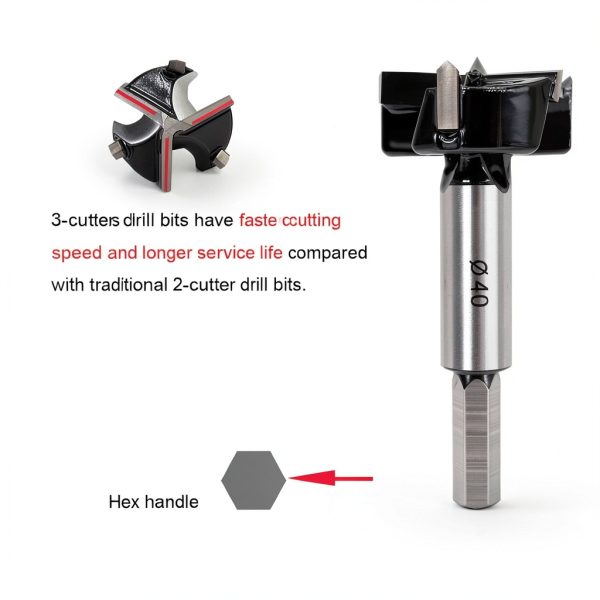 Forstner Drill Bits 40mm (1-9/16 inch) Tungsten Carbide Upgraded Version 3-Cutter Higher Hardness Wood Hole Saw Auger Opener Woodworking Drilling Tool Wood Cutter-1
